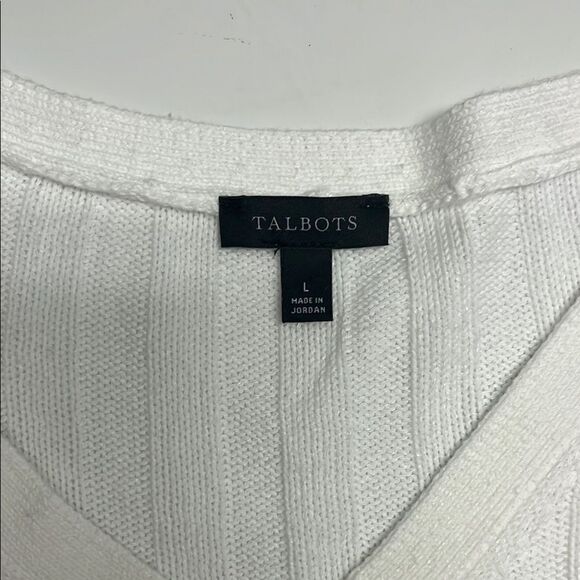 Talbots Women’s White V-Neck Ribbed Summer Cotton Linen Sweater- Large - Picture 10 of 14
